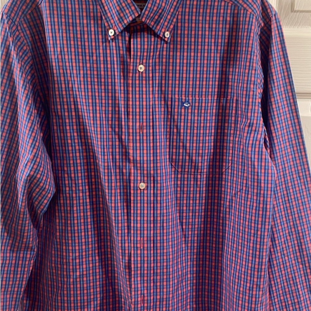 Southern Tide Blue and Pink Plaid Button Down Shirt
